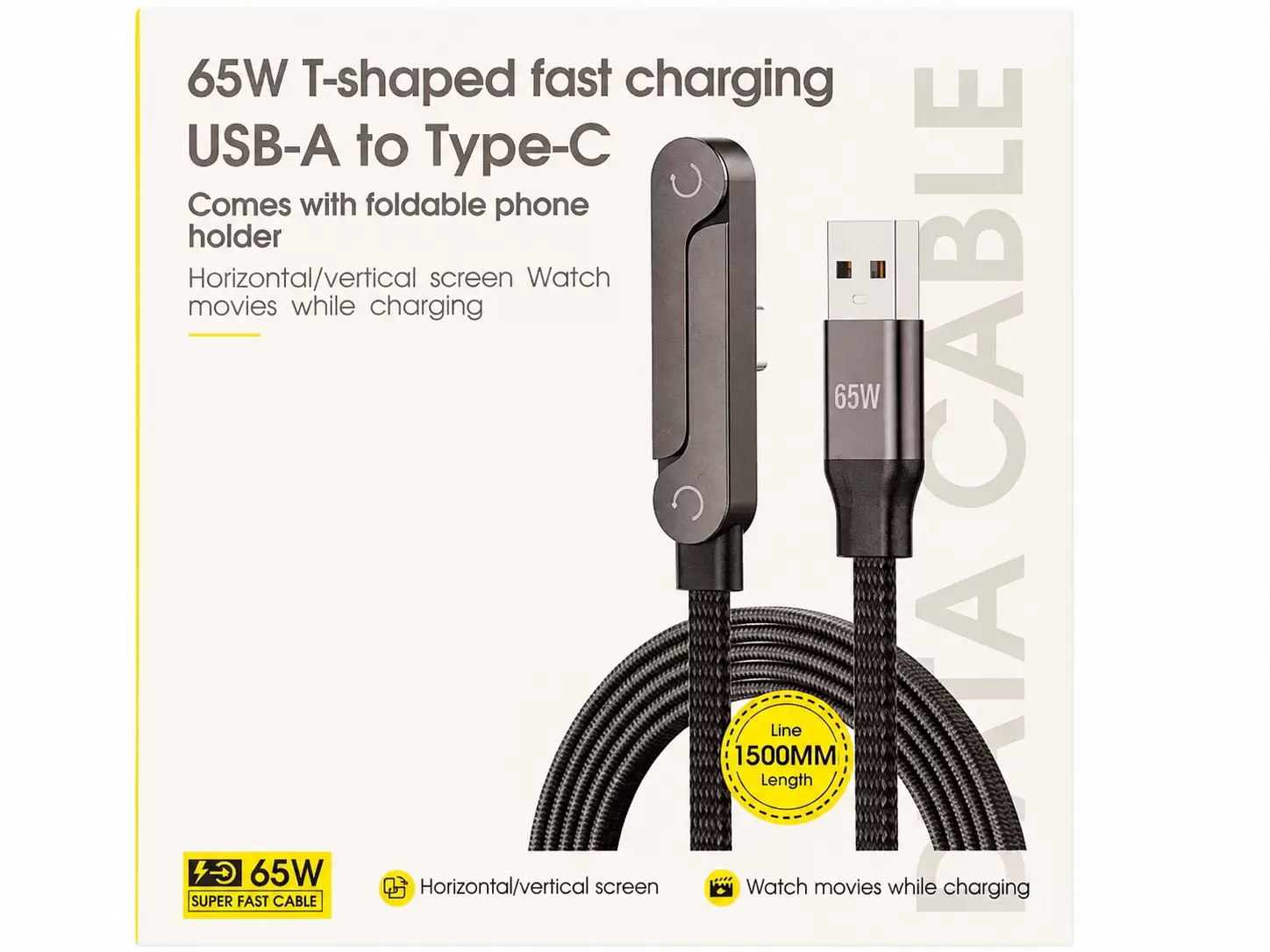 Cable USB-A a Tipo-C 65W con soporte plegable